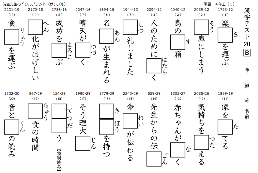 教科書の新漢字１字のテスト